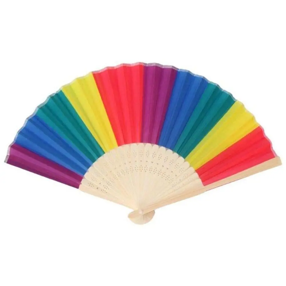 Hot Sale 3PCS Silk Folding Hand Fan, Vintage Style Rainbow Design