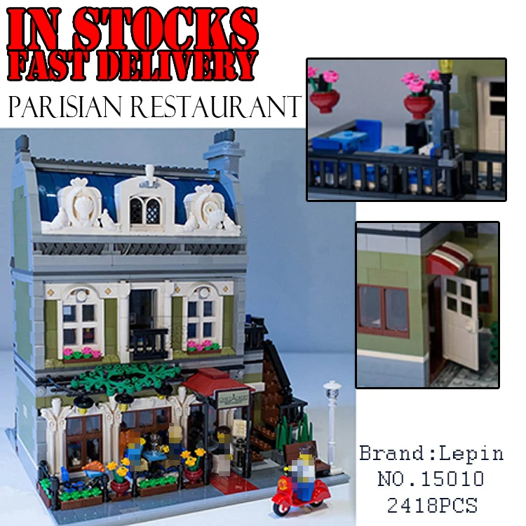 

LEPIN 15010 City Street Creator Parisian Restaurant Model Building Kit Assembling Blocks Bricks Toys for children gifts 10243