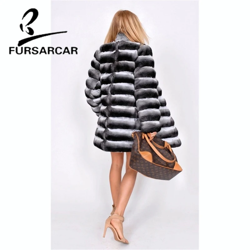 Женское меховое пальто FURSARCAR теплая куртка с мехом кролика Рекс и меховым