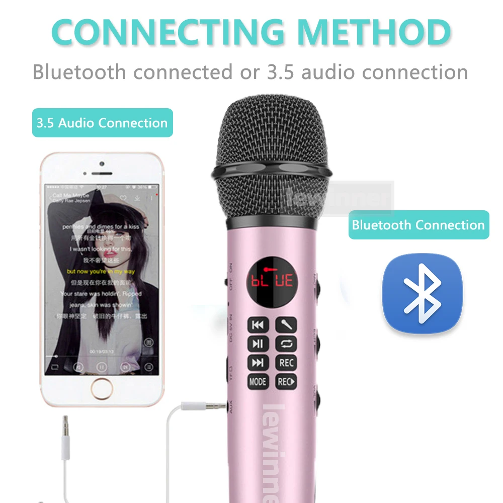 Lewinner L 598 беспроводной микрофон ручной караоке Bluetooth динамик светодиодный экран TF