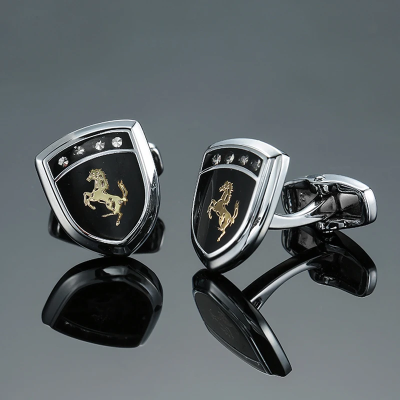 Запонки Лошадь мужские из латуни с кристаллами|horse cufflinks|cufflinks menshirt cufflinks |