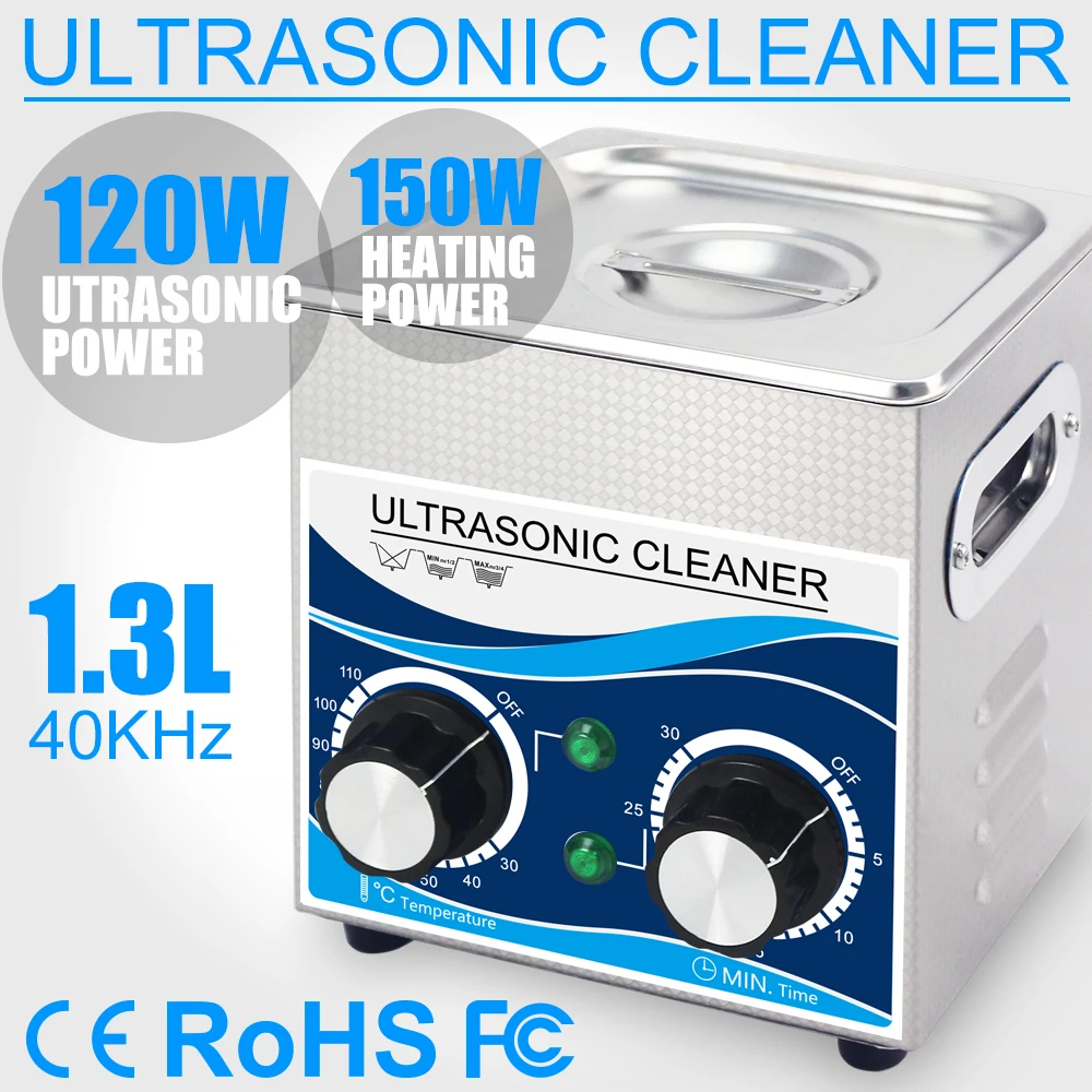 120W Ultrasonic Cleaner 1.3L Bath 0~30mins Timer with Heater Ultrasound Cleaning for Watches Glasses Jewelry Home Parts