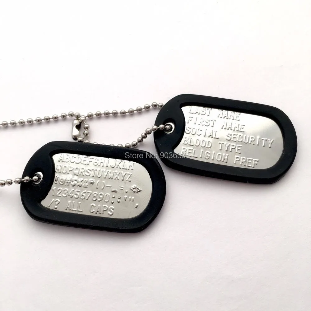 Aço inoxidável Dog Tag, Número e Tipo Sanguíneo Religião Colares, Corrente  de Bola, Silenciadores, 100 Conjuntos por lote - AliExpress, image size:1000x1000