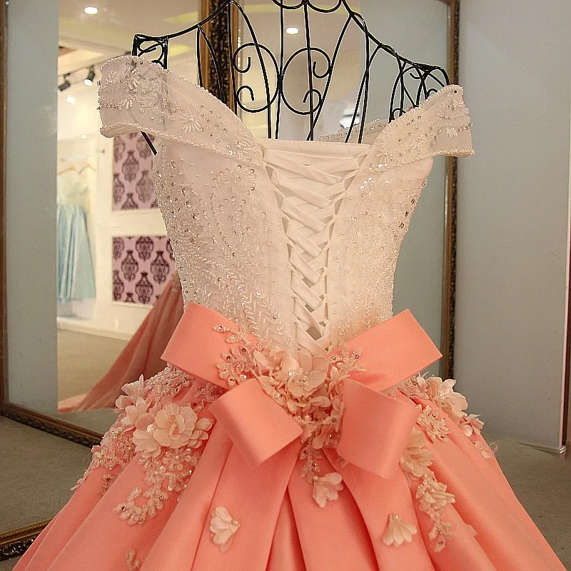 LS32410 Luxury evening dresses with crystals satin sweetheart corset back vestido longo de festa peach color evening dress long
