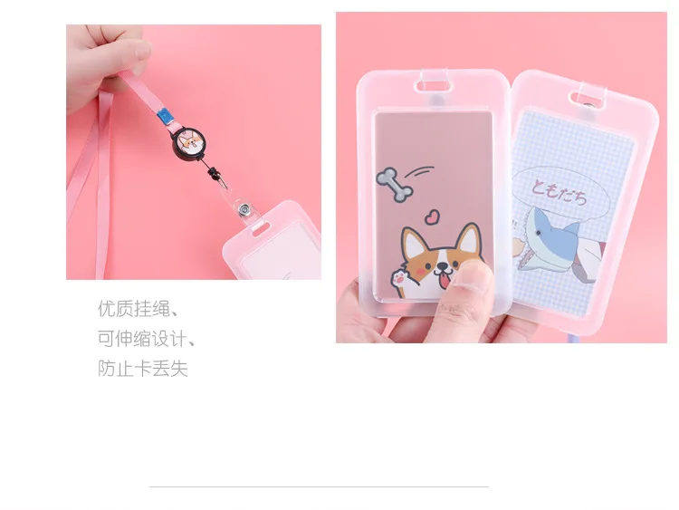 Cute Cartoon Cat Transparent Card ID Badge Holder Kawaii Dogs Retractable Badge Buckle Name Tag Card Holder For Gifts