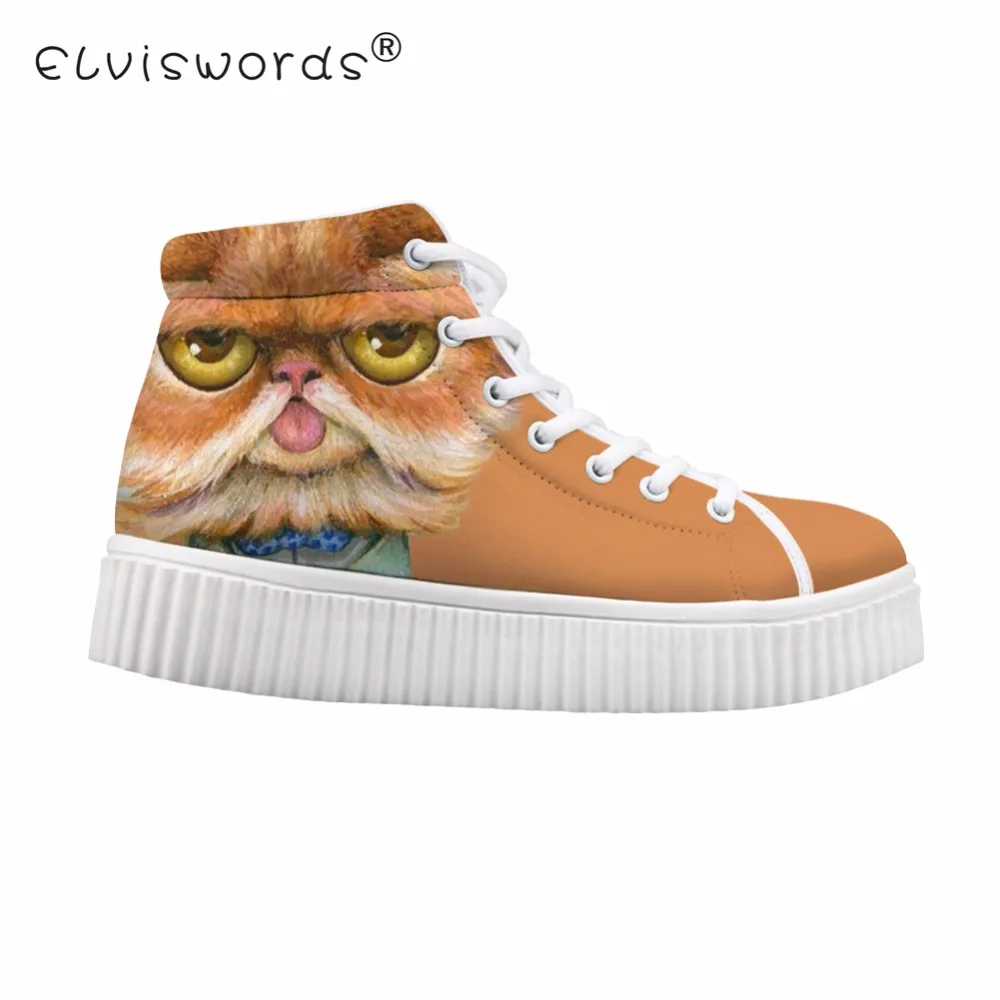 

ELVISWORDS Women's Flat Shoes Ladies Cartoon Animals Printing High Top Plataforma Shoes for Teenager Squirrel Pattern Shoes