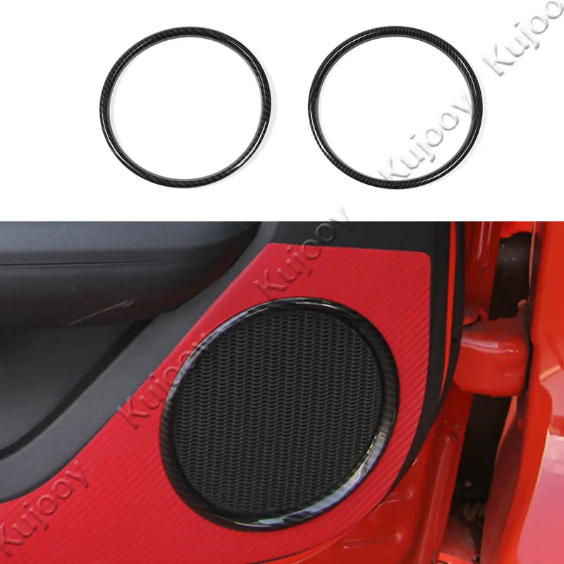 2Pcs Carbon Fiber Grain ABS Car Door Speaker Cover Trim Ring Sticker