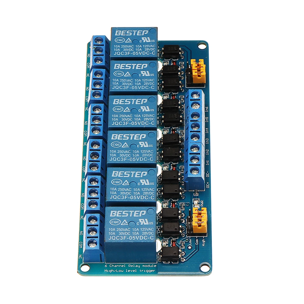 

NEW 6 Channel 5V Relay Module Board Shield with Optocoupler Support High and Low Level Trigger for Arduino