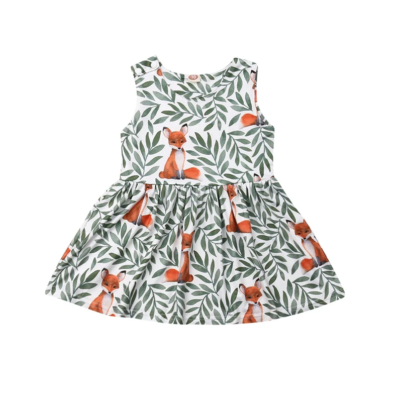 

2019 Summer Girls Dress Sleeveless Fox Floral Pritn Princess Dress Kid Toddler Cute Kids Dresses For Girls Casual Clothes 0-5Y