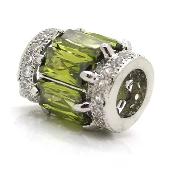 

12*9mm Silver Color Charms Beads Fit Pandora bracelet making Beads Micro Pave Zircon Spacers Beads European jewelry findings