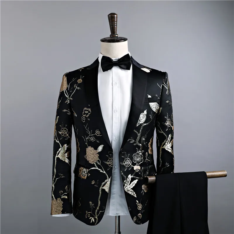 

Fashion Brand Men's Suits Stitchwork Black Blazers Slim Male Tuxedos Prom Groom Wedding Formal Business Jacket+Pants 2 Piece