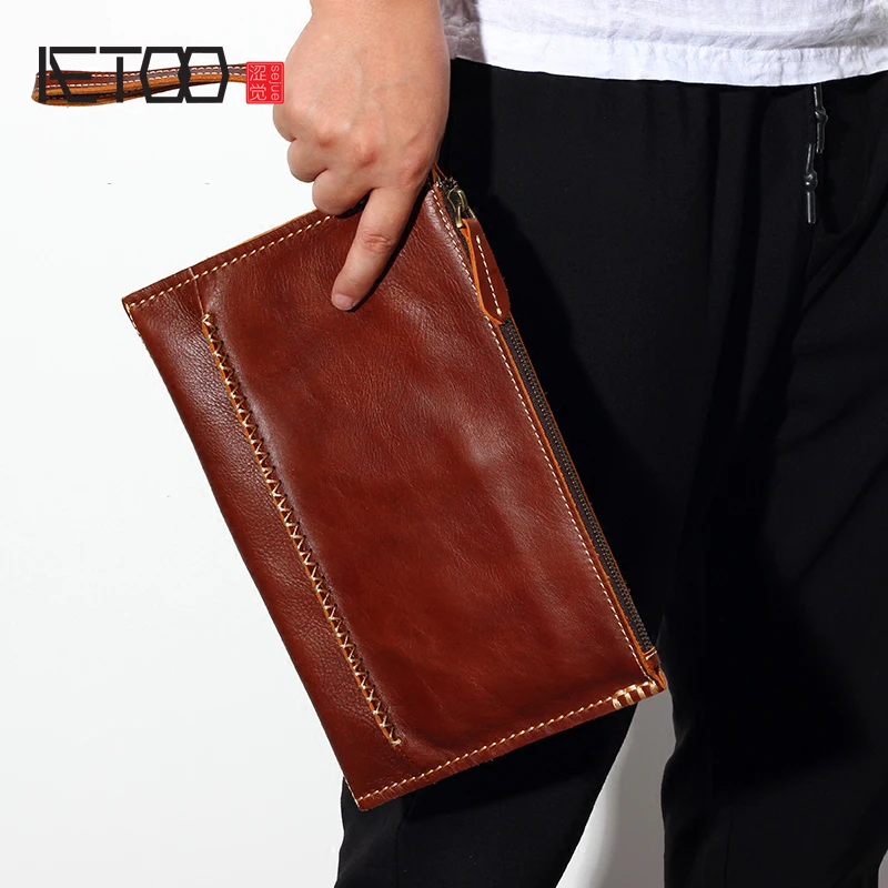 

AETOO Men's envelope bag leather business casual mobile phone bag large capacity men's handbag