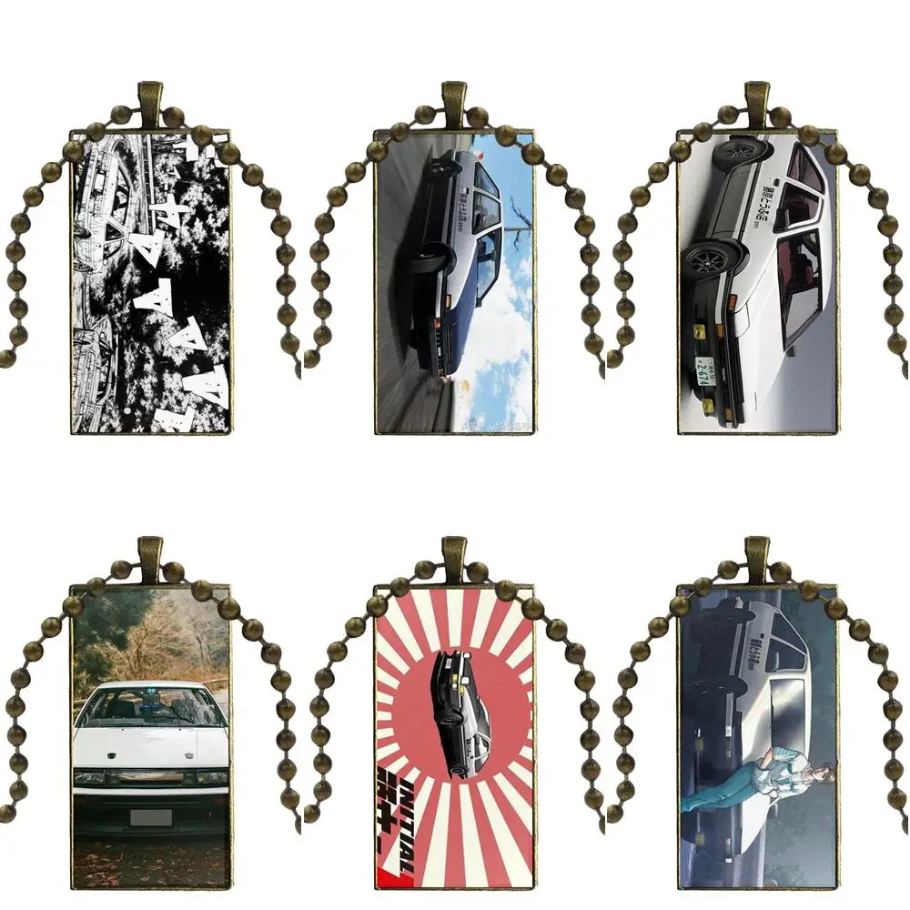 

For Women Children Initial D Ae86 Trueno Janpan Fashion Glass Cabochon Pendant Rectangle Necklace Choker Necklace Jewelry