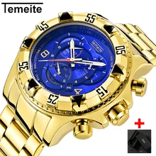 Дропшиппинг Temeite мужские часы хронограф золотые деловые кварцевые часы мужские водонепроницаемый спортивный костюм в стиле милитари мужские наручные часы бесплатно