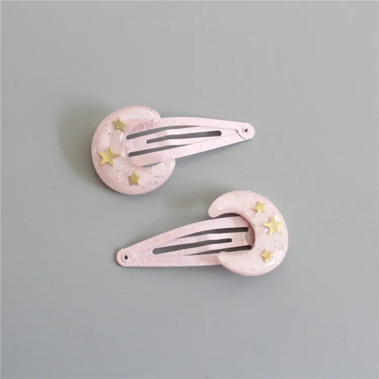 2 PCS New Cute Moon And Stars Princess BB Clips Girls Hair Accessories Kids Hairpins Children Headwear Baby Hair Clips Headdress - Цвет: 2