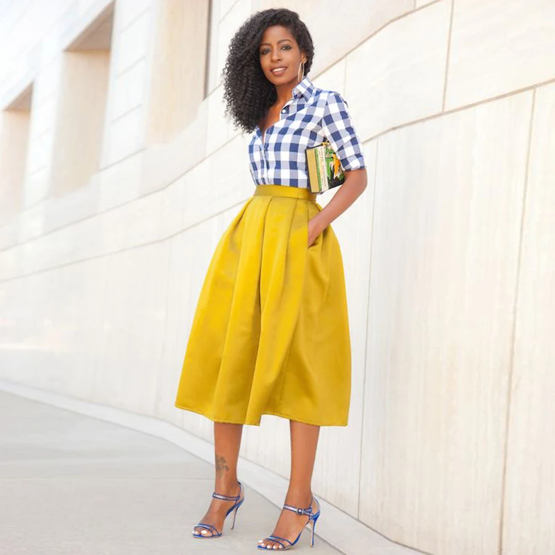 Ginger Satin Women Skirts High Quality A Line Tea Length Skirts Custom