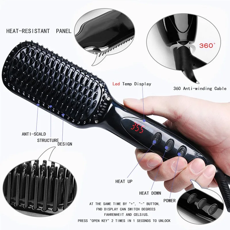 

Quick Beard Straightener Hair Straightener Irons Comb Styling Tools with LCD Beard Comb Styling Straightening Brushes