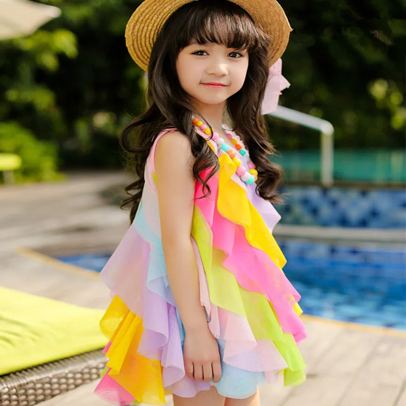 2018 Brand Summer Girls Beach Rainbow Dress Girls -1208