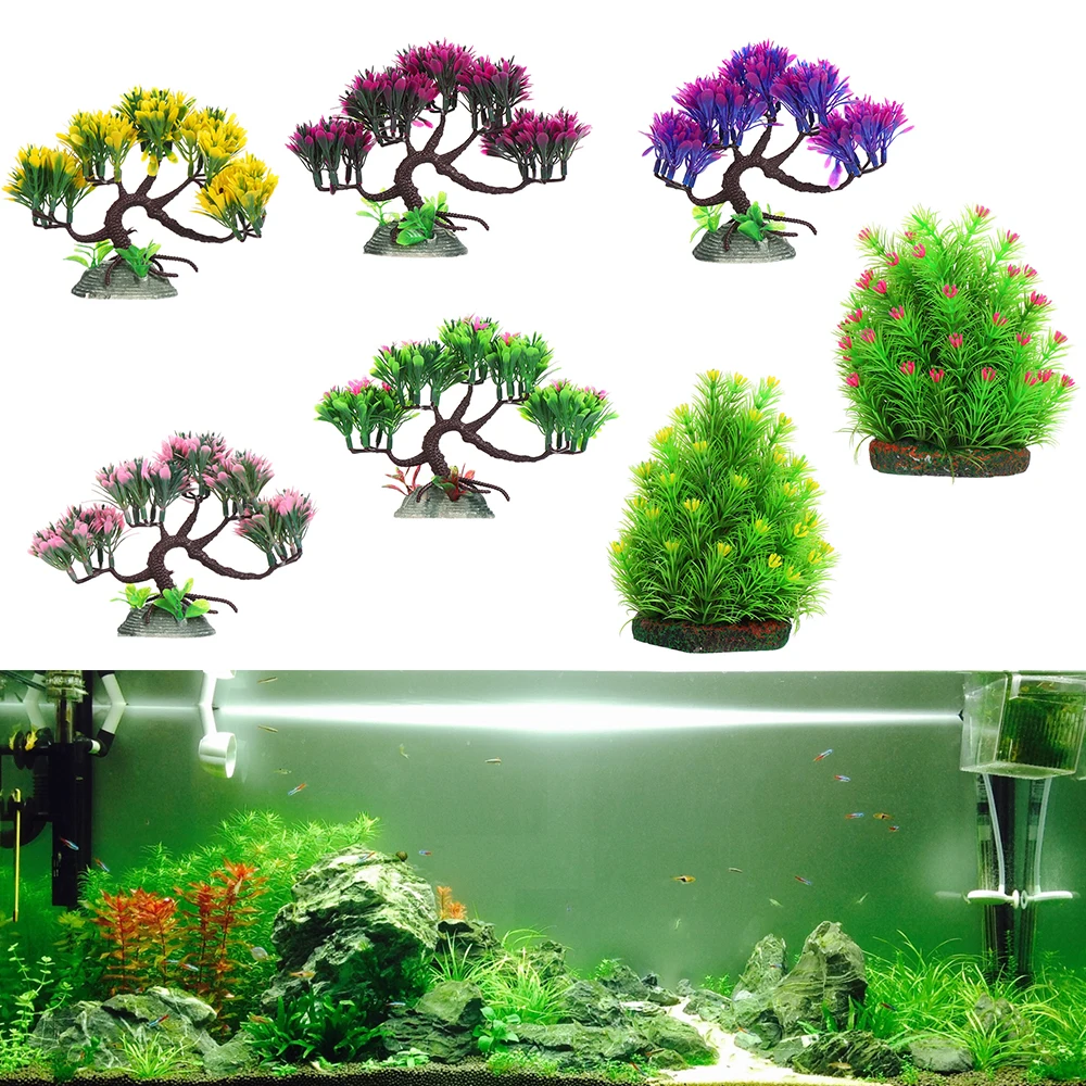Aquarium Artificial Plant Pine Trees Banyan Christmas Fish Tank