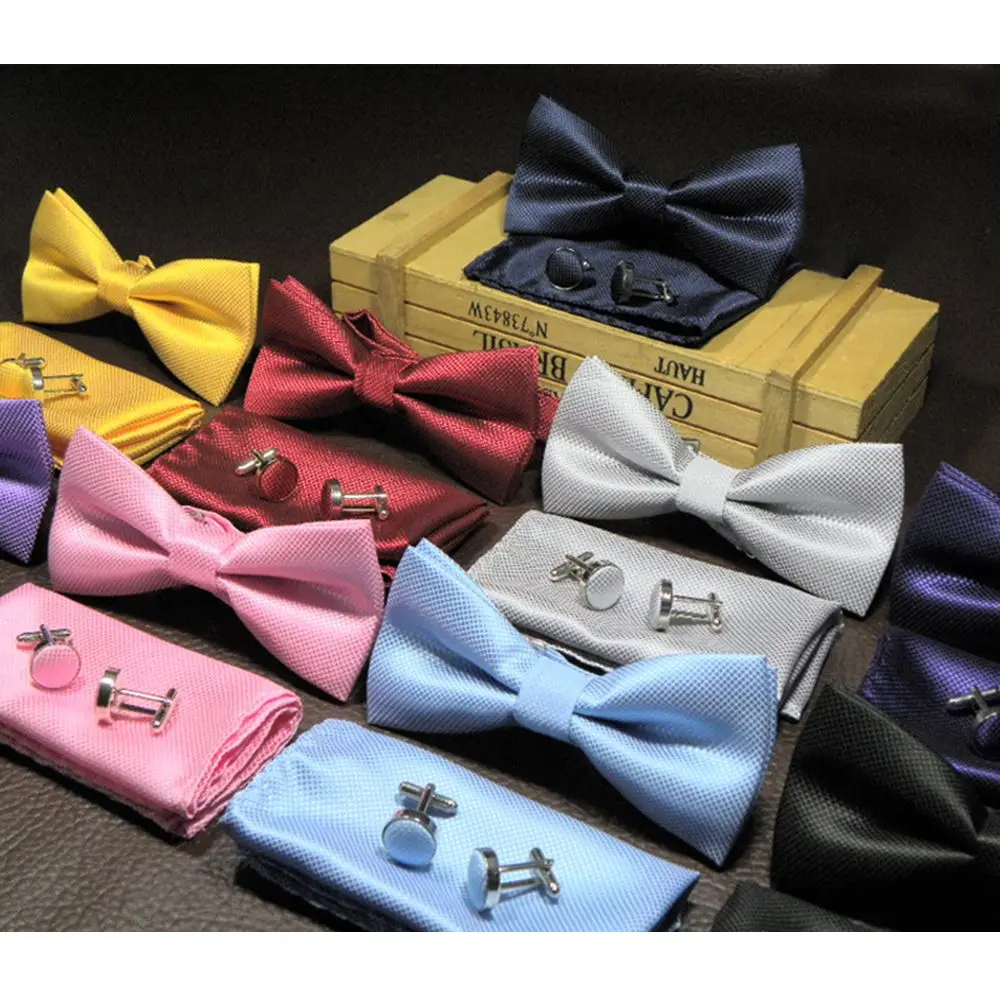 

3PCS/set Men Bow Tie Grade Slim Set Wedding Ties Square Butterfly Wedding Party Bowtie Bowtie/Cufflinks/Pocket Men's Accessorie