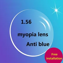 1 56 anti blue ray aspheric CR 39 myopia prescription glasses lenses anti blue light glasses
