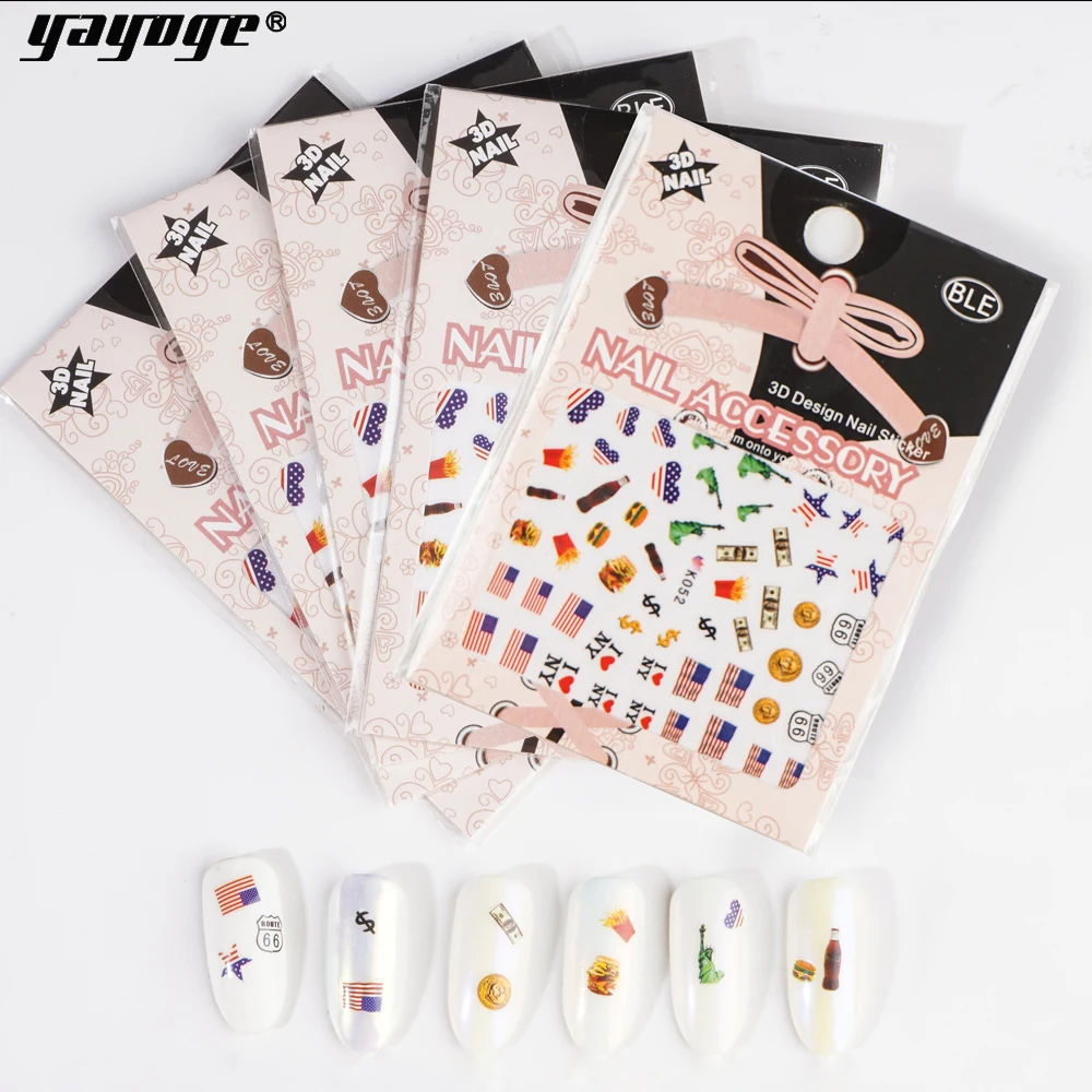 

Yayoge 2019 New Arrivial 3D Nail Sticker Series Water Decal American PaternSummer Flamingo For Home Salon Nail Art Use