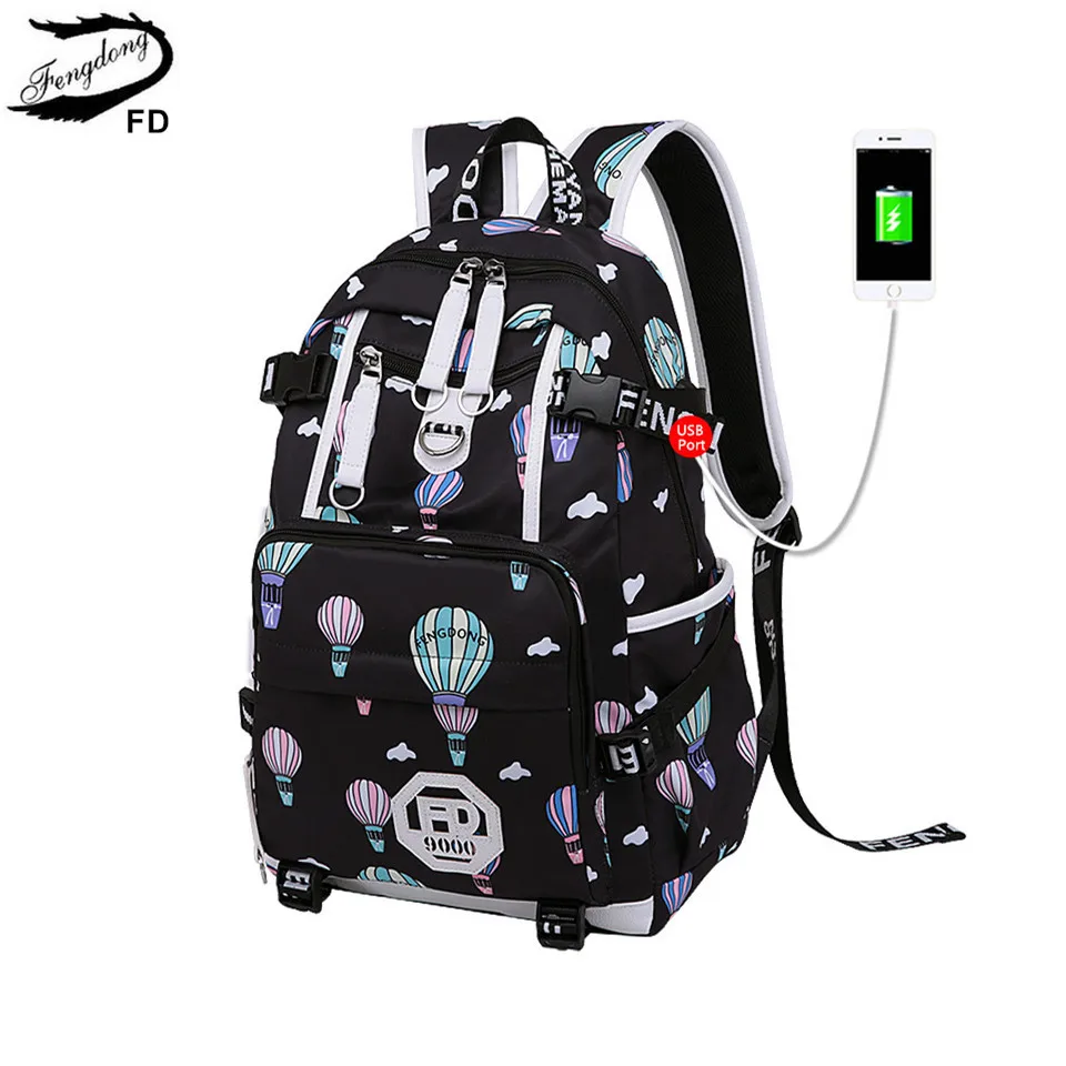 FengDong female anti theft backpack usb bag women luggage travel bags ball decoration bagpack fashion laptop backpack for girls