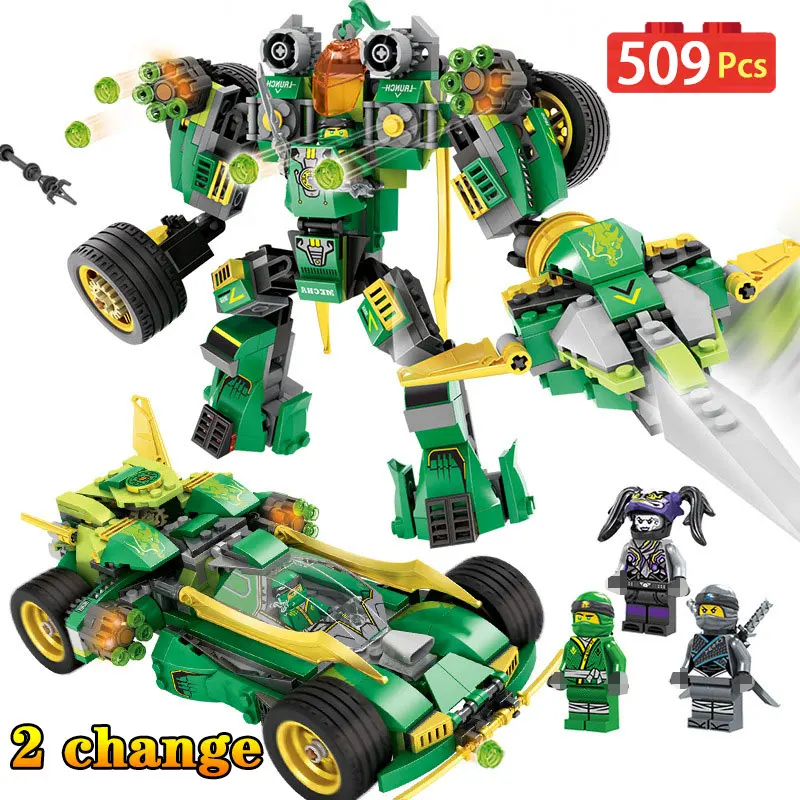 

509pcs 2in1 Transformed Mech Car Building Blocks Compatible Legoingly Ninjagoed Armor Figures Bricks Toys for children