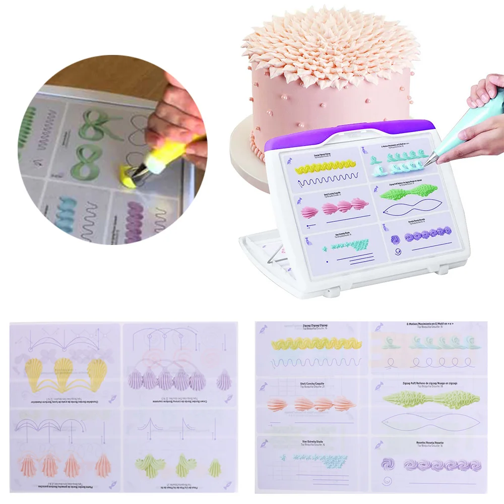 

1Set 23 Popular Pattern Icing Piping Nozzles Practice Drawings Board Cake Pastry Beginner Practice Paper Fondant Decorating
