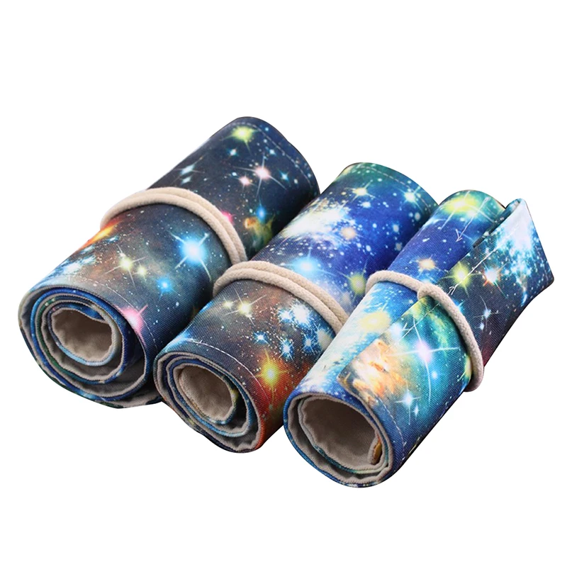 

hot-Canvas Pencil Wrap, 72 Colored Pencil Roll Up Travel Drawing Coloring Pencil Holder --Black Starry Sky (Pencils are not In