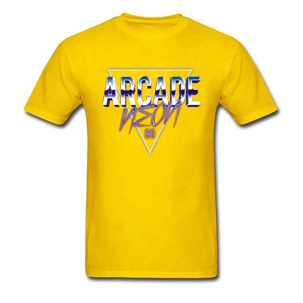 Arcade Neon 80s T Shirt Gift Short Sleeve Cheap Round Neck 100% Cotton Tees Funny Tee-Shirt for Men Lovers Day Arcade Neon 80s yellow