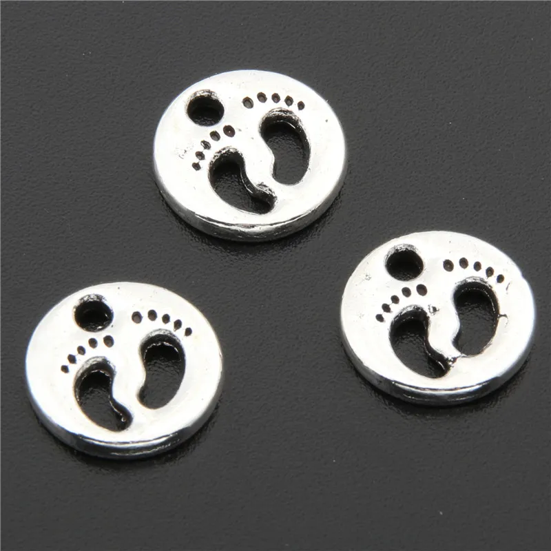 40pcs Silver Color Baby Feet In Round Shape Charms Alloy Metal Pendants For DIY Jewelry A2704 | Украшения и аксессуары