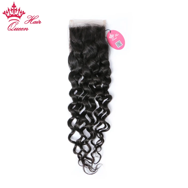 Queen hair Products перуанская волна 4 "x 4" Кружево Закрытие 100% человеческих волос свободная часть с завязкой натуральные волосы натуральный цвет # 1B