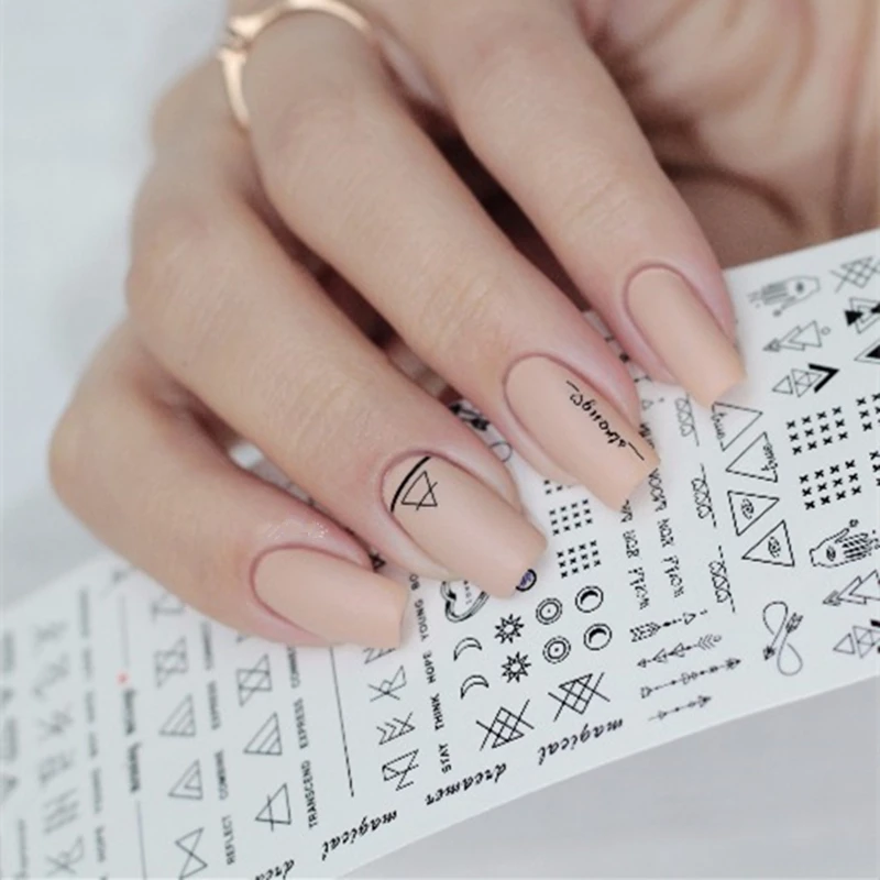 

1 Sheet/Set Nail Sticker Decals Waterproof Art Letter Geometry Simple Pattern Nail Sticker DIY Nail Art Decoration