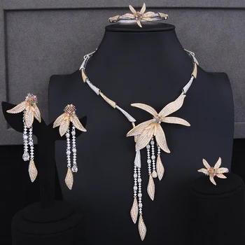 

GODKI Luxury Stars Long Tassel 4PC Nigerian Jewelry Sets For Women Wedding Zircon Crystal CZ Indian African Bridal Jewelry Sets