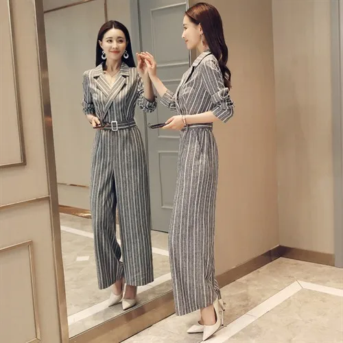 Striped Wide Legged One Piece Pants Jumpsuits Chic Loose Jumpsuit Sashes Bodysuit Women Overalls Female Macacao Feminino Striped Wide Legged One Piece Pants Jumpsuits Chic Loose Jumpsuit Sashes Bodysuit Women Overalls Female Macacao Feminino