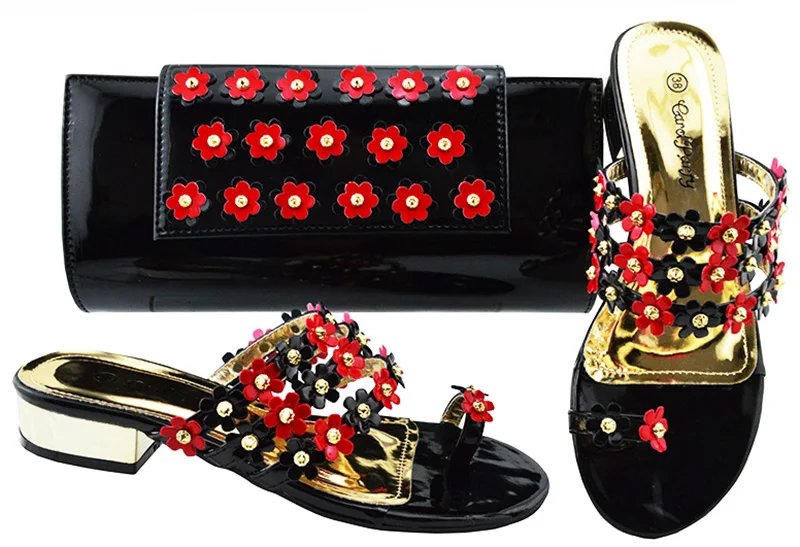 

Italian shoes and clutches bag with size 38-43 fashion african shoes and bag set black and red small flowers shoes bag SB8213-6