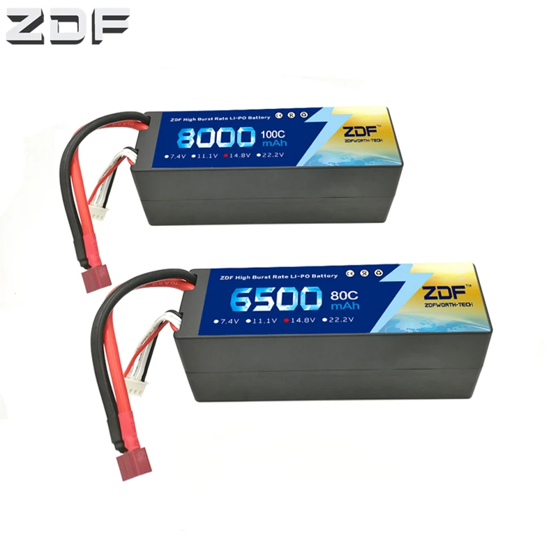 

ZDF Lipo Battery 4S 14.8V 6500mah 80C 8000mah 100C MAX 160C 200C Hard Case For 1:8 1:10 RC Car E Buggy Truggy Traxxas Car