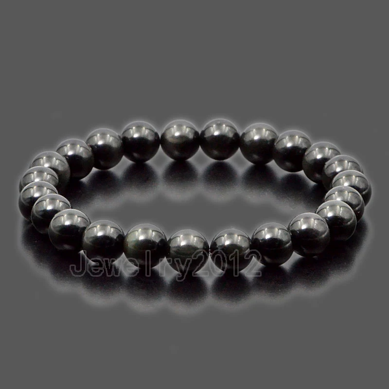 5 шт/лот 8 мм Модный Круглый AAA с натуральным драгоценным камнем бисер растягивающийся браслет 7," дизайн ювелирных изделий «сделай сам» оптом - Окраска металла: Black Obsidian