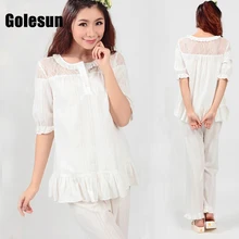 Принцесса lounge женская весна и лето белый хлопок кружева короткий рукав длина брюки сна набор night0108