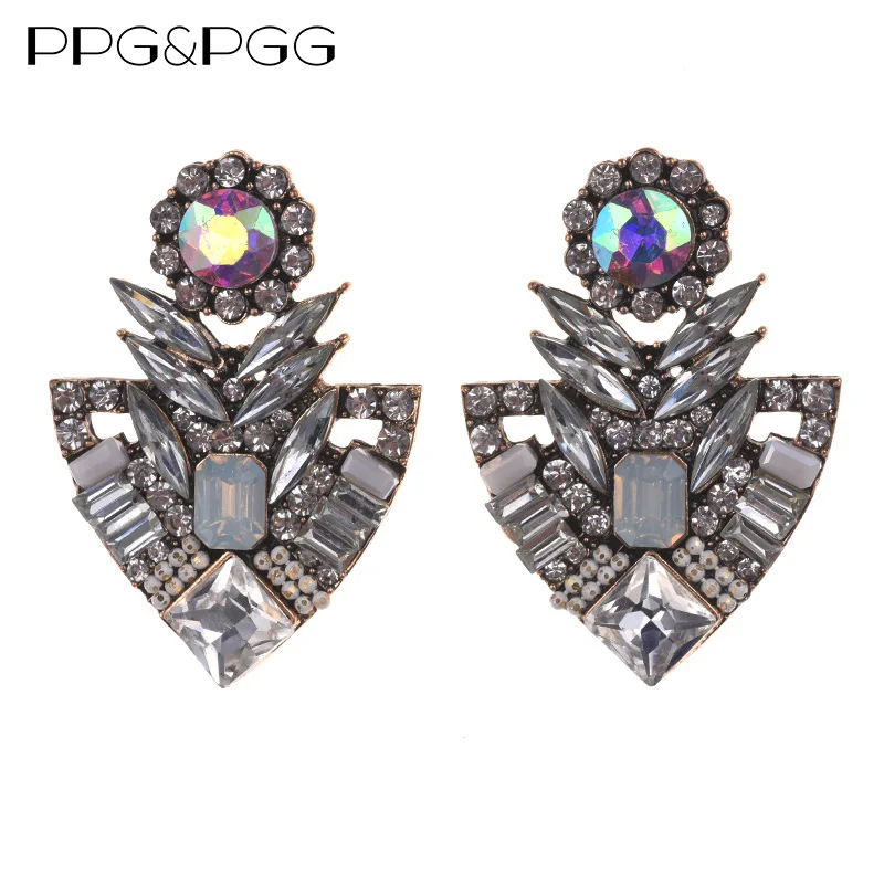 

PPG&PGG Women Drop Earrings AB Crystal Big Brand Design Luxury Starburst Pendant Crystal Drop Gem Statement Earrings 2018