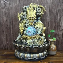 เรซิ่น Lucky Dragon Feng Shui Waterscape Rockery ในร่มน้ำพุน้ำตกเครื่องประดับ Home Office Desktop Decor ของขวัญงานฝีมือ(China)