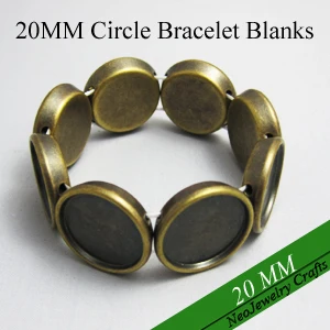 

20mm Bronze Stretchy Handmade Bracelet with 8 Bezel Setting, Circle Blank Bracelet Setting, Round Bracelet Blanks (Assembled)