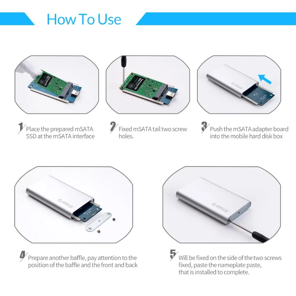 Best ORICO Aluminum Type C Mini mSATA SSD Enclosure USB3.1 6Gbps High speed USB C SSD Case mSATA Screw Fixing for Windows Linux Mac