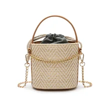 New Summer Fashion Women Bag Straw Beach Bag Portable Bucket-shaped Female Bag Beige Khaki Shoulder Diagonal Bag female shoulder portable diagonal four pieces large bucket bag