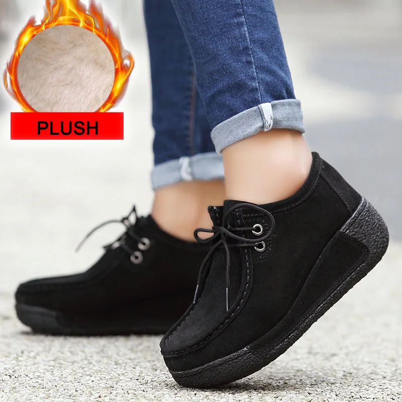 Inverno sapatos femininos de couro genuíno com