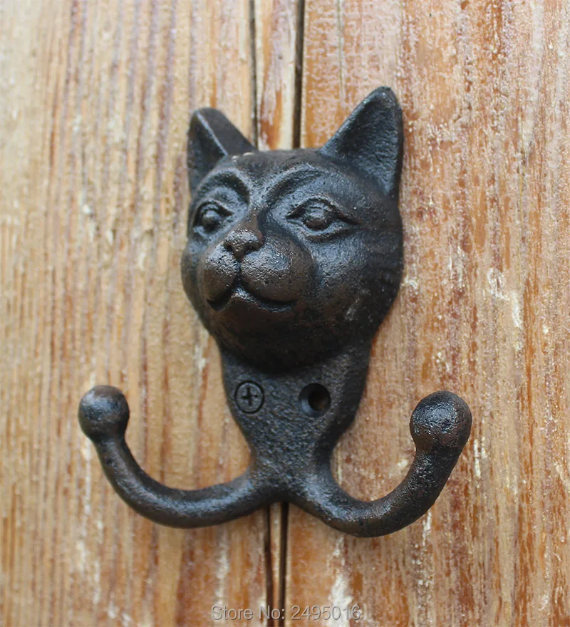 Cat head wall hook cast iron rustic finishedin Hooks & Rails from Home
