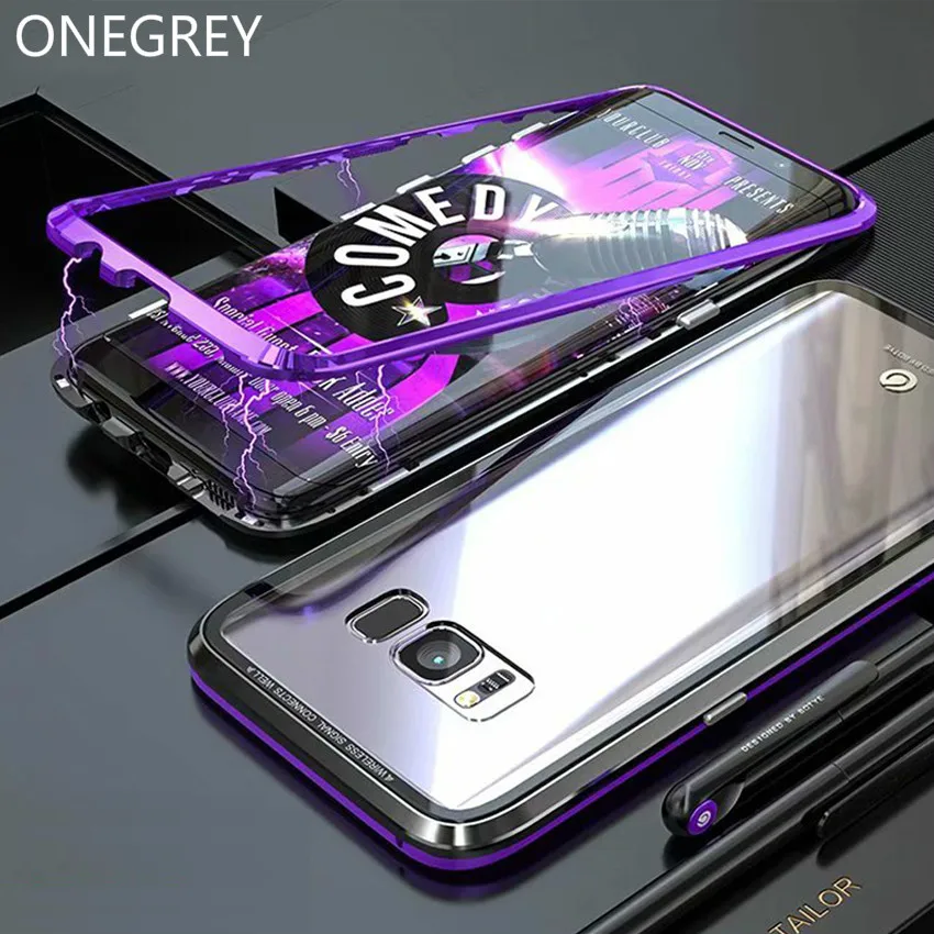 Ultra Magnetic Adsorption Metal Phone Case For Samsung Galaxy S8 Plus Luxury Magnet Tempered Glass flip Full Cover S8Plus |
