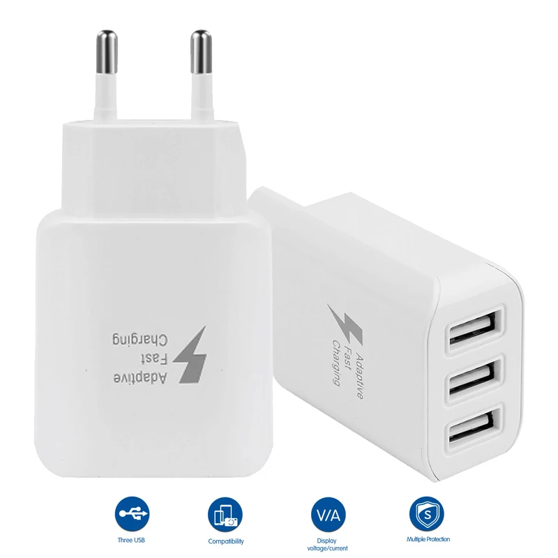 

3 Port Multiple USB Charger Fast Charging Cable Adapter for Xiaomi mi 8 5 plus note 4x Travel EU Chargers Battery Power Supply