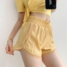 Women High Waist Gym Shorts Double Layer Breathable Mesh Workout Sport Shorts Elastic Running Short Yoga shorts clothing